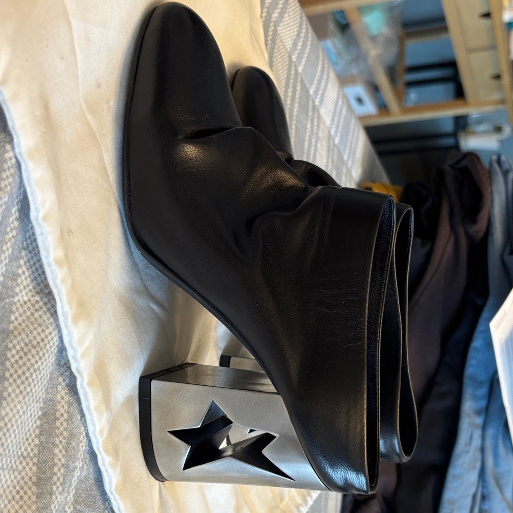Black Ankle Boots with Star Cutout Heel